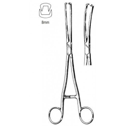 Museux Vulsellum Forceps, Curved, 2×2 Teeth, 8mm, 24cm