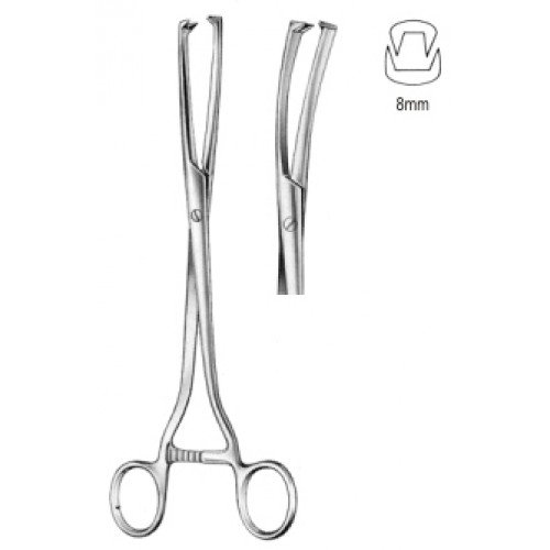 Museux Vulsellum Forceps, Curved, S/J (Serrated jaws), 8mm, 24cm