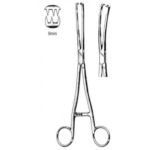 Museux Vulsellum Forceps, Straight, Blunt Jaw, 3×3 Teeth 9mm, 26cm