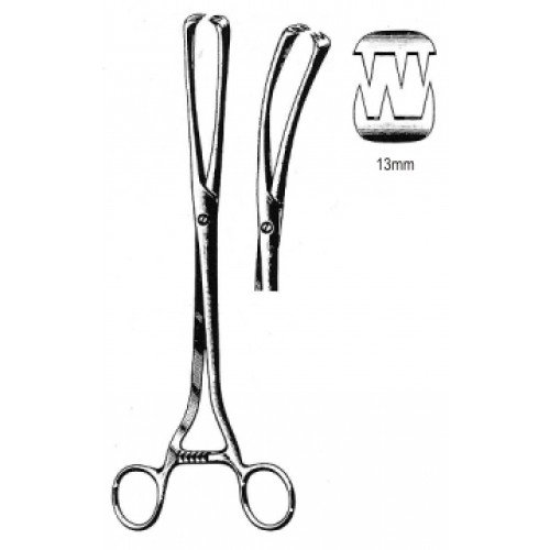 Museux Vulsellum Forceps, Straight, S/J (Serrated jaws), 3×3 Teeth, 13mm, 26cm