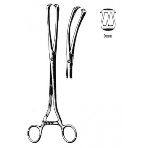 Museux Vulsellum Forceps, Straight, S/J (Serrated jaws), 3×3 Teeth, 9mm, 26cm