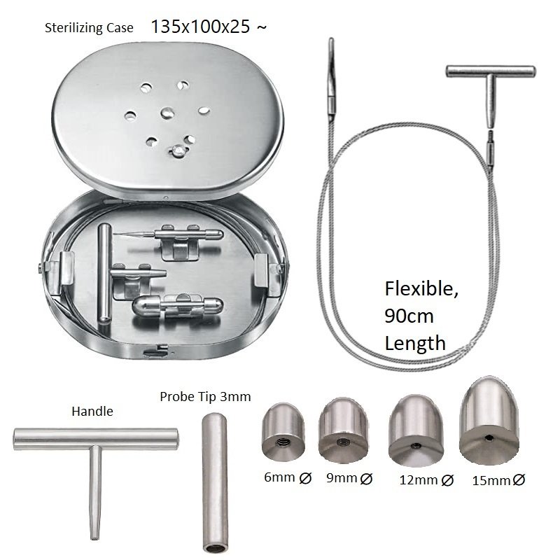 Nabatoff Vein Varicose Stripper in Sterilizing Box, Complete Set, 90cm