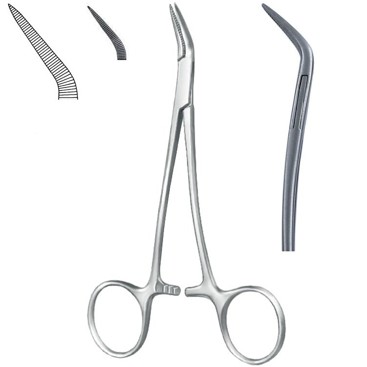 Peet Splinter Paper Forceps, Root Tip, Serrated jaws, Angled, 12cm