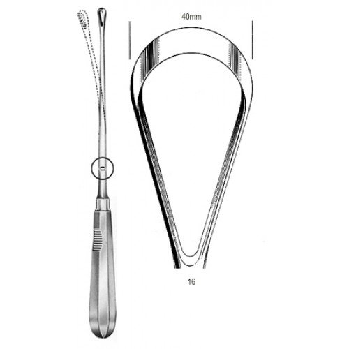 Recamier Curette, Flexible, Blunt, Fig.16, 40mm, 31cm