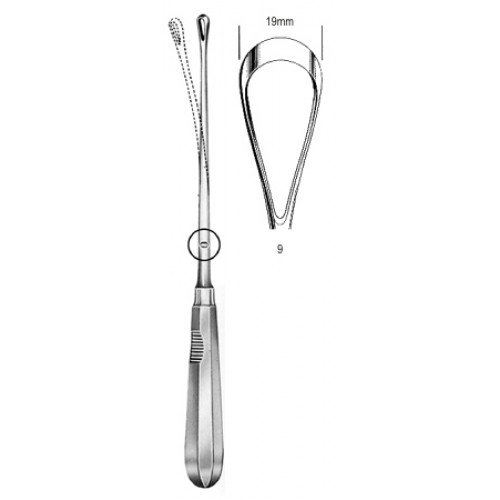 Recamier Curette, Flexible, Blunt, Fig.9, 19mm, 31cm