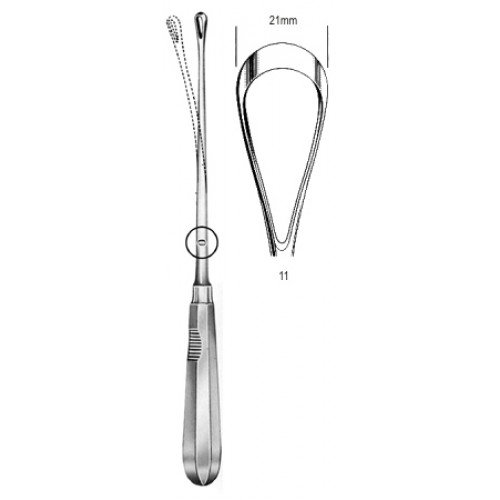 Recamier Curette, Malleable, Sharp, Fig.11, 21mm, 31cm