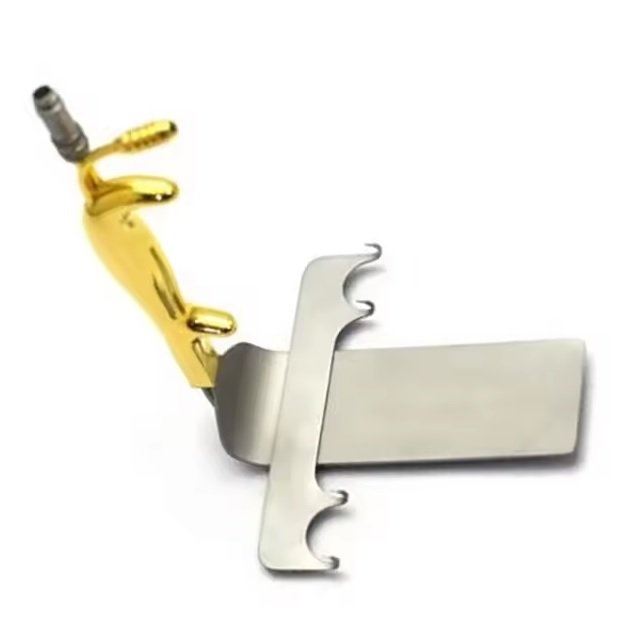 Saldanha Solz Abdominal Retractor, 4 Sharp Prongs, Blade Length 16cm, 23.5cm with Fiber Optic and Suction Tube