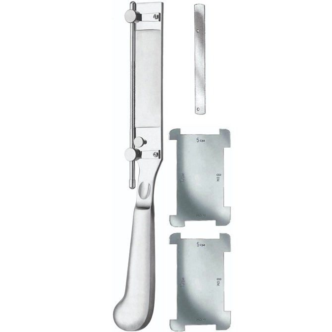 Schink Dermatome (Skin Grafting Knife), Adjustable from 0.1 to 2.0mm width of cut maximum 150mm, 32cm