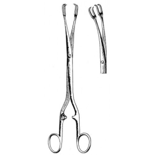Schroeder Vulsellum Forceps, Angled, S/J (Serrated jaws), 26cm