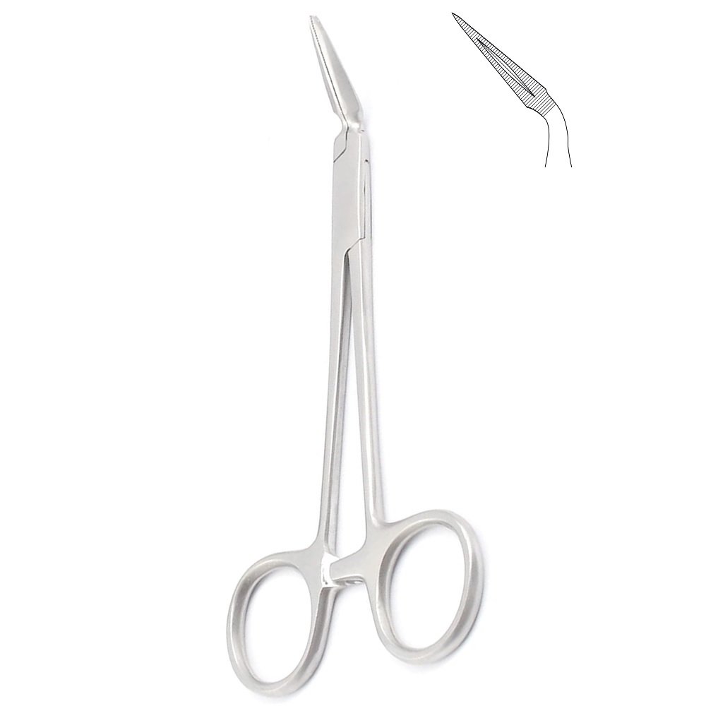 Silver Point Stieglitz Root Splinter Fragment Forceps, Serrated Locking, Sharp point, with Ratchet, 45 Degree Angled, 14.5cm