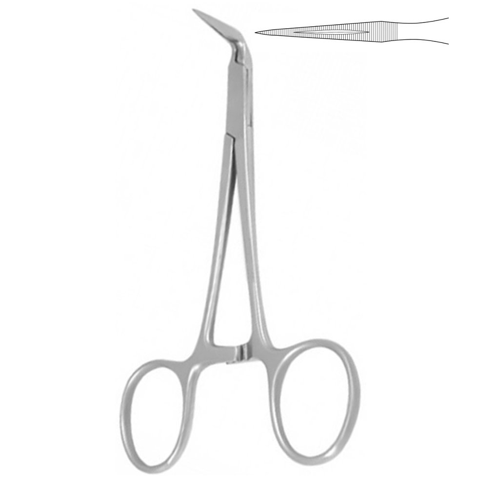 Silver Point Stieglitz Root Splinter Fragment Forceps, Serrated Locking, Sharp point, with Ratchet, 90 Degree Angled, 14.5cm