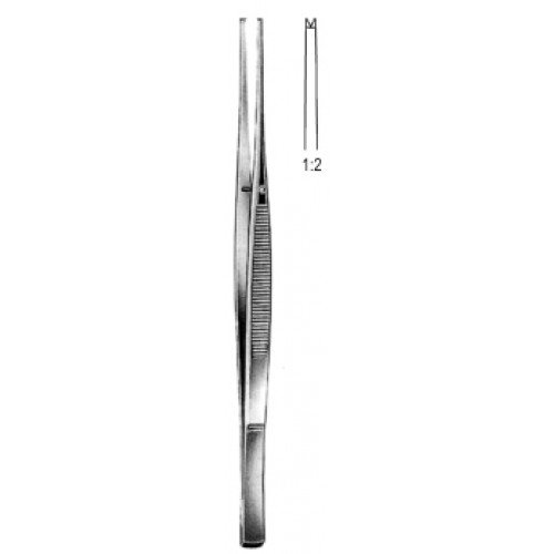 Taylor Tissue Forceps Straight, 1×2 Teeth, with Chisel end, 17cm