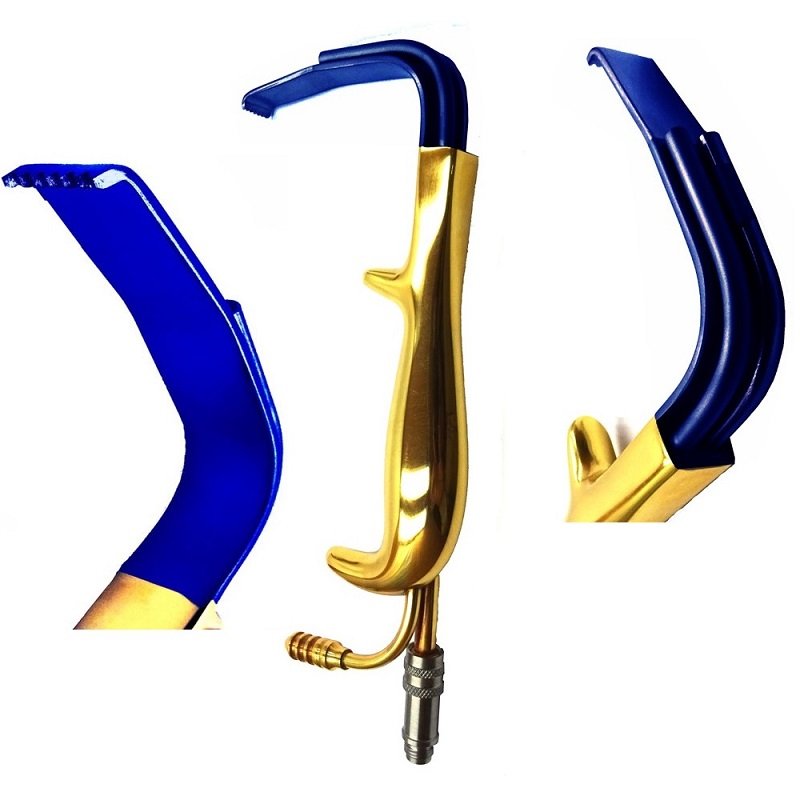 Tebbetts Breast Plastic Surgery Insulated Retractor with Teeth End, Fiber Optic Light Guide and Suction Tube, 18.5cm