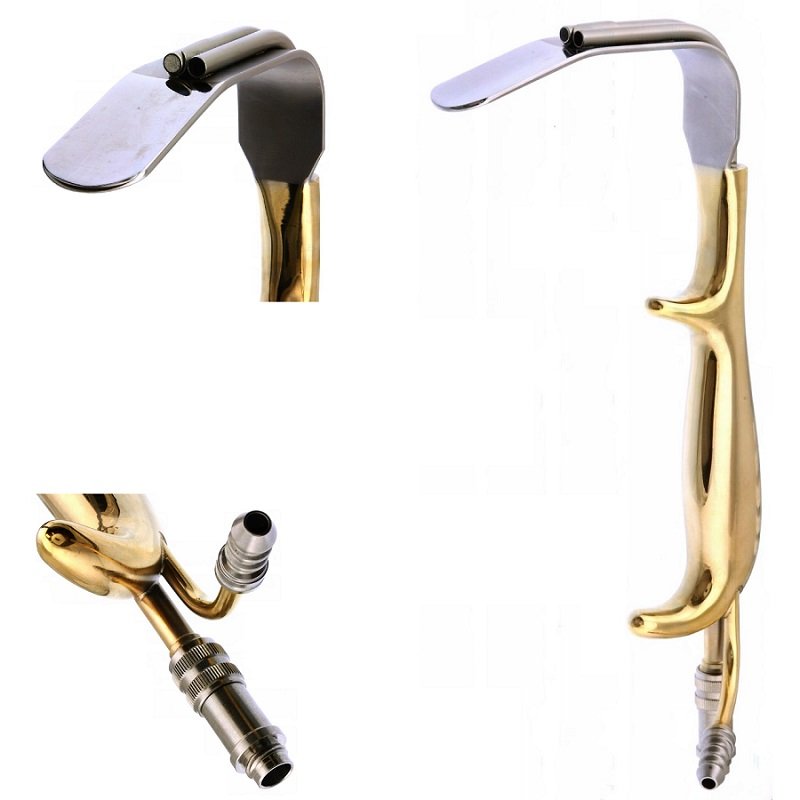 Tebbetts Breast Plastic Surgery Retractor with Smooth End, Fiber Optic Light Guide and Suction Tube, 18.5cm
