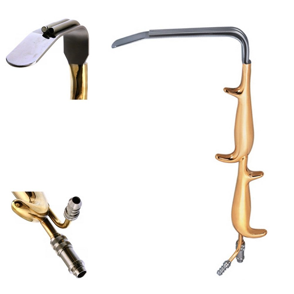 Tebbetts Breast Plastic Surgery Retractor with Smooth End, Fiber Optic Light Guide and Suction Tube, Double Handle, 18.5cm