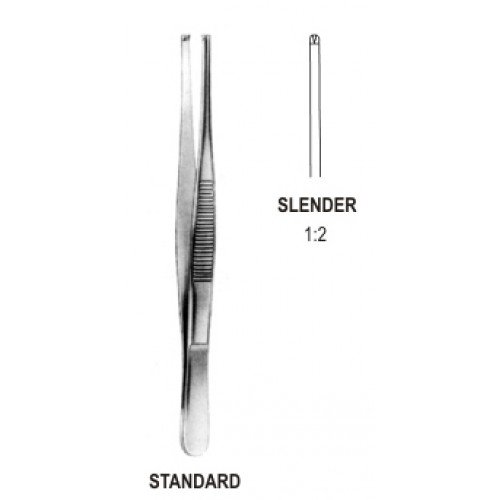 Tissue Forceps, Fine Narrow, 1×2 Teeth, 20cm