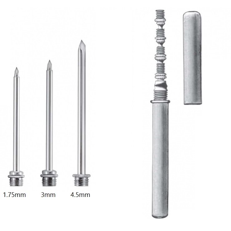 Universal Abdominal Trocar and Cannula set of 3 (1.75mm, 3mm, 4.5mm, 6mm), Round Handle, 14cm