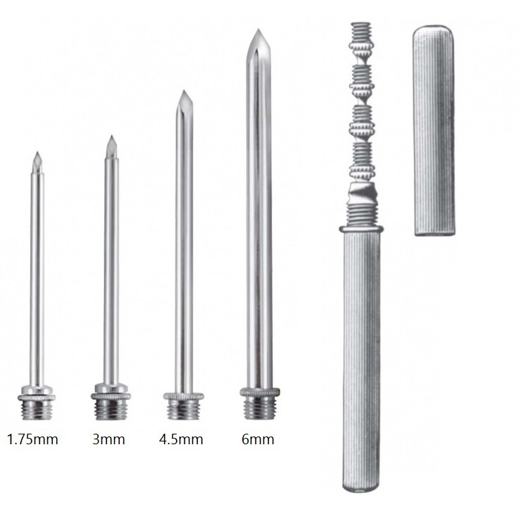 Universal Abdominal Trocar and Cannula set of 4 (1.75mm, 3mm, 4.5mm, 6mm), Round Handle, 14cm