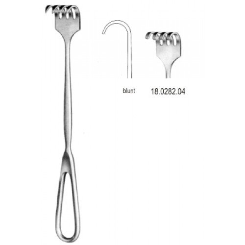 Volkmann Retractor, 4 Prongs, Blunt, 22cm