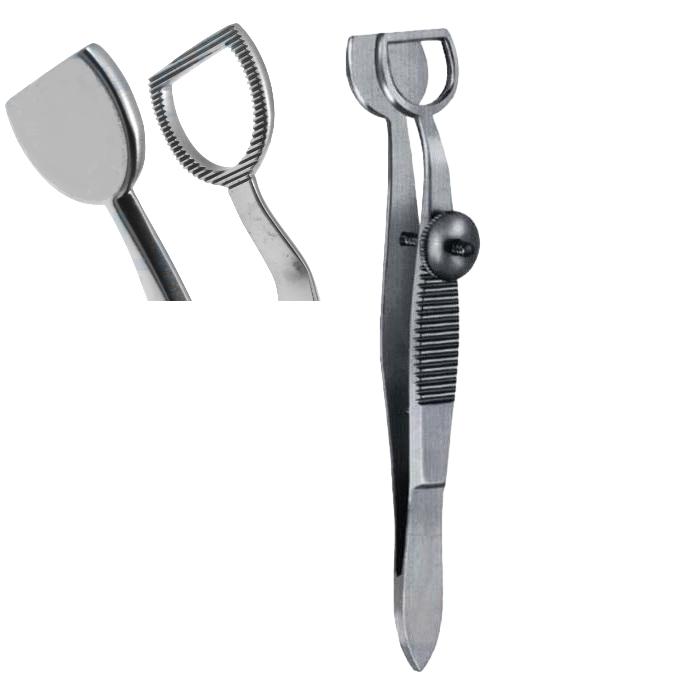 Wies Baird Chalazion Forceps, 9mmx12mm upper Serrated Ring, 1.5cm lower Plate, Stainless Steel, 10cm