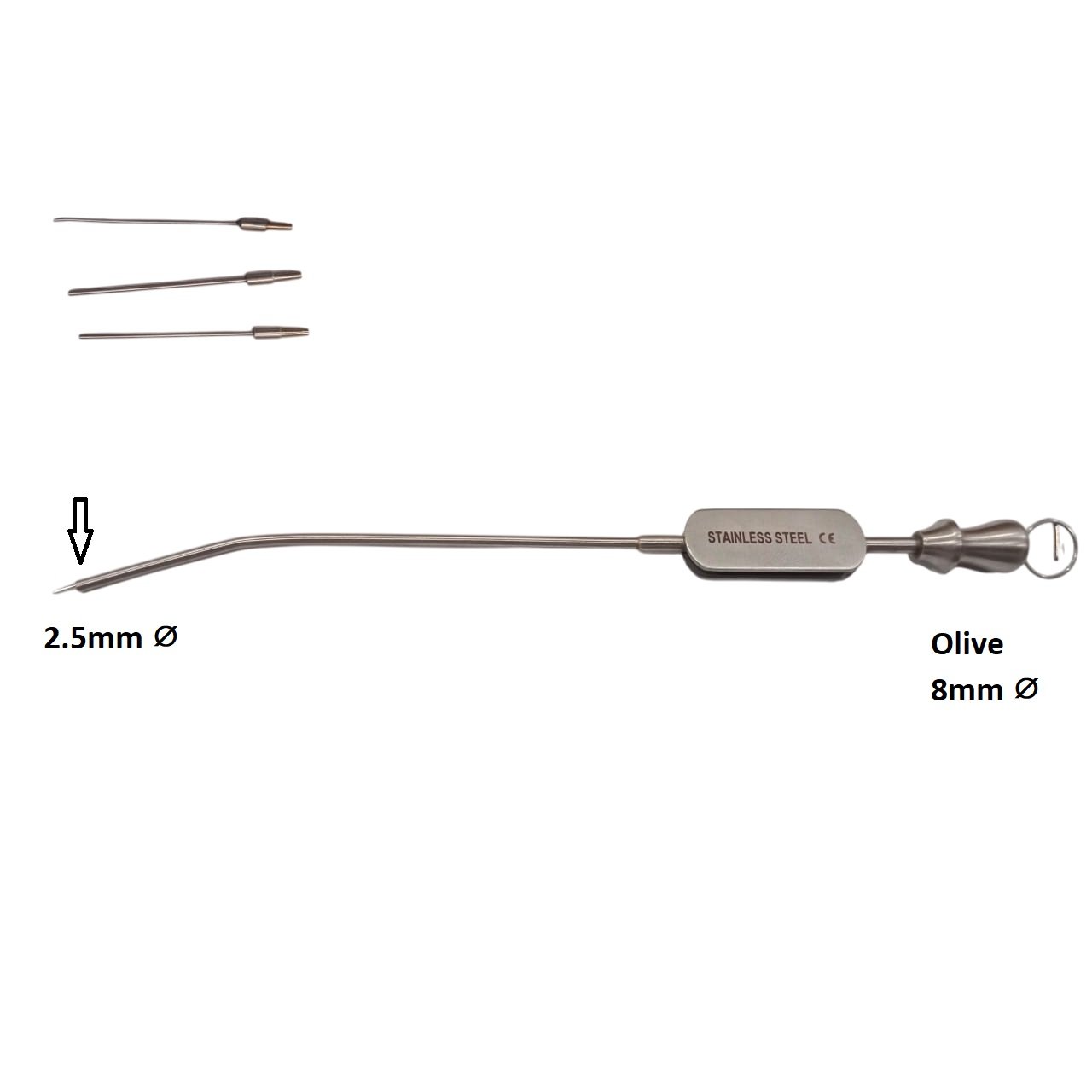 Zoellner Suction Tube, 2.5mm Diameter, Length 18cm, with 5 Detachable ends, Complete Set